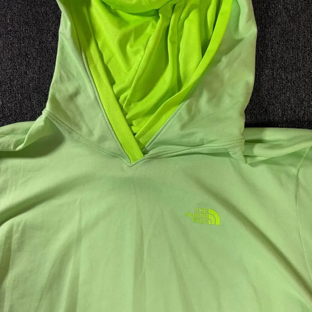 Vintage Y2k the North Face Neon Green Nature Hike Longsleeve Hoodie Shirt XL